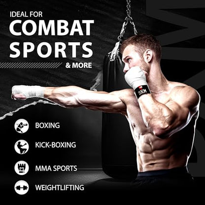 DXM SPORTS Boxing Hand Wraps Inner Gloves - 180 Inch Elasticated Thumb Loop Bandages - Kickboxing MMA Muay Thai Kickboxing Martial Arts Punching Training for Men Women - color: White