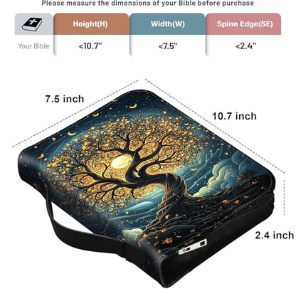 PU Leather Bible Cover with Handle & Pockets, Large Capacity Bible Case, Water-Resistant Scripture Organizer Bag with Bonus Card Holder, Christian Gift for Women & Men, Glowing Tree - color: Glowing Tree