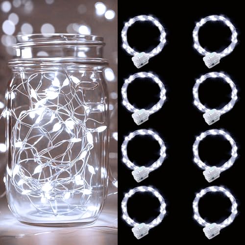 pozzolanas 8 Pack White Battery Operated String Lights - 7ft Waterproof Fairy Lights with 20 LEDs for Home, Mason Jar, Party, Wedding, Halloween, Christmas Decorations - color: White, size: 8 Pack
