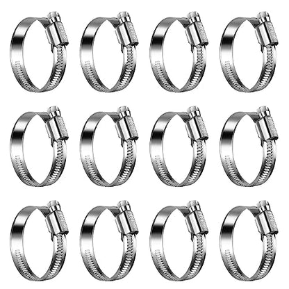 Non-Slip Stainless Steel Worm Gear Hose Clamps 1-1/4 to 2"(32-51mm) | SAE Size 24, 5/16"Hex Head, Soft Hose Protection, Adjustable for Automotive, Fuel Line, Garden, Heater, Radiator, 12Pack - size: SAE#24(1-1/4 To 2)
