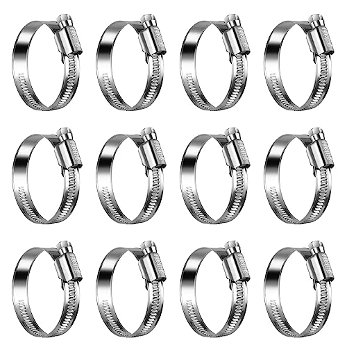 Non-Slip Stainless Steel Worm Gear Hose Clamps 1-1/4 to 2"(32-51mm) | SAE Size 24, 5/16"Hex Head, Soft Hose Protection, Adjustable for Automotive, Fuel Line, Garden, Heater, Radiator, 12Pack - size: SAE#24(1-1/4 To 2)