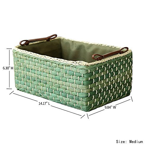 Baskets Woven Maize Straw Storage Bins with Handle (Medium, Green) - size: Medium