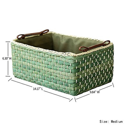 Baskets Woven Maize Straw Storage Bins with Handle (Medium, Green) - size: Medium
