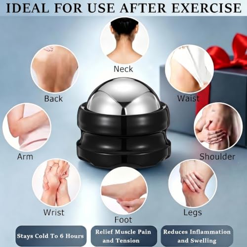 Massage Ice Roller Ball Cold & Heat Therapy Tight and Sore Muscles Relief | Plantar Fasciitis Roller Manual Massager, for Neck, Shoulders, Back, Calves, Feet, with Storage Bag, Sports Relaxations Gifts