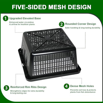 12 Pack Square Aquatic Plant Planter Basket - 7 Inch (18cm) Mesh Pond Plant Pots, Plastic Slotted Design for Water Garden, Aquaponics & Hydroponics Outdoor Use - style: 7" Square-12 PCS