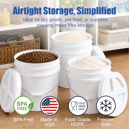 3.5 Gallon Bucket, Food-Grade w/Lid, BPA-Free, White, 1 Pack | Airtight Gamma Seal Screw-On Lid, Heavy-Duty 90 Mil HDPE Plastic, Food Safe and Durable Container, Bulk Storage, Made in USA - color: White, size: 1 Pack