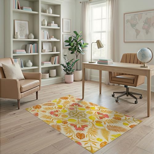 4'x6' Washable Beachy Floral Accent Rug, Cream Non-Shedding Small Carpet for Playroom, Bedroom, Reading Nook, Pet Friendly & Non-Slip | Ref:1991794 - color: Beige/Pattern 14, size: 4' x 6' (Rectangular)
