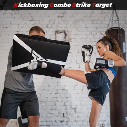 Martial Arts Kicking Shield Pad for Muay Thai, Taekwondo Football, Basketball, Hockey Training - Denser Foam, High-Density PU Leather Cover - color: Black Pad Pro