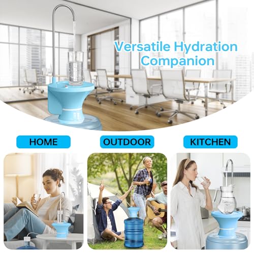 Water Dispenser for 2-5 Gallon Bottle, Electric Drinking Water Bottle Pump, Automatic Water Jug Pump Dispenser, USB Rechargeable and 2 Switch Control for Home, Office, Camping - color: Blue