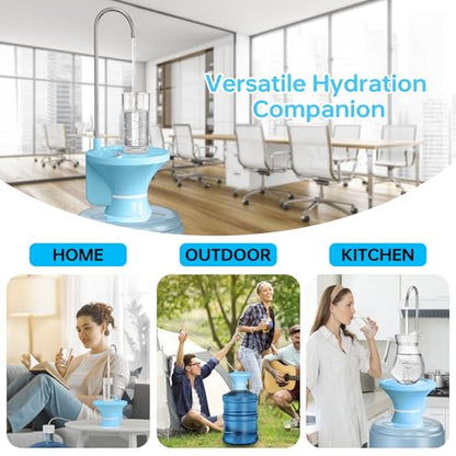 Water Dispenser for 2-5 Gallon Bottle, Electric Drinking Water Bottle Pump, Automatic Water Jug Pump Dispenser, USB Rechargeable and 2 Switch Control for Home, Office, Camping - color: Blue