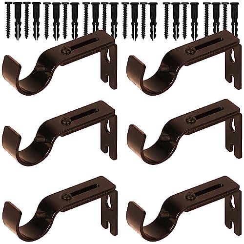 Premium Curtain Rod Brackets - 6 Pack Adjustable Wall Mounts, Curtain Rod Holders for 1 Inch Rod (Brown) - color: Brown-6pack