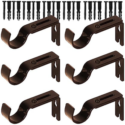 Premium Curtain Rod Brackets - 6 Pack Adjustable Wall Mounts, Curtain Rod Holders for 1 Inch Rod (Brown) - color: Brown-6pack