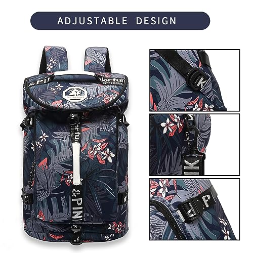 gym duffel bag backpack wrestling bag with shoe compartment 4 kinds of back method waterproof sports walking laptop - color: A-floral Blue
