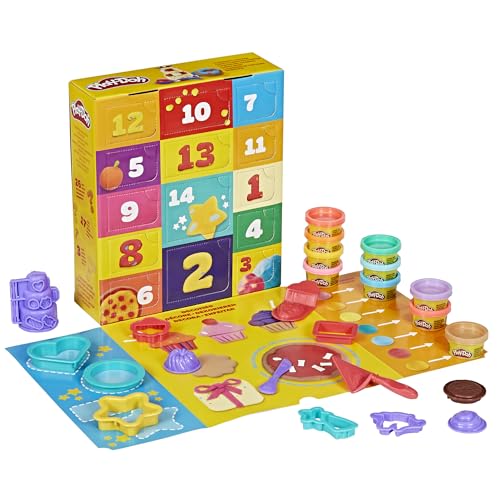 Play-Doh Advent Calendar for Kids 3+, 14 Days to Birthday, Vacation, Party, Back to School, & More, Surprise Arts & Crafts Activities, 26 Accessories & 17 Colors (Amazon Exclusive)