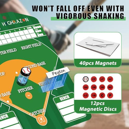 Magnetic Baseball Lineup Board with Bag, Comes with 40 Magnetic Lineup Cards, Dry Erase Clipboard for Coaches, Reusable Design, Essential Training & Sports Accessories