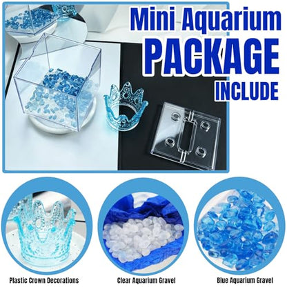 Mini Sea Monkey Tank, Small Betta Fish Aquarium Kit for Temporary Use, 0.2 Gallon Stackable Tiny Cube Tank with Gravels & Aquarium Decor for Raising Brine Shrimp, Seaweed Balls