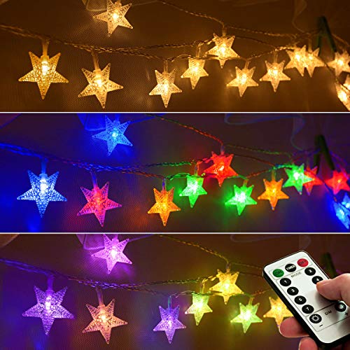 25ft 50 LED Multicolor Star String Lights for Bedroom Decorations, Battery Operated Led Christmas Lights for Apartment Dorm Room Decor(Remote/Timer/Warm White Multicolor Combination) - color: Multicolor