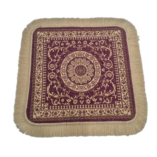 Soft Chenille Prayer Mat | Traditional Mandala Floral Pooja Aasan with Golden Fringes | Multipurpose Square Rug for Meditation, Yoga, Puja Room & Home (Pink, 1.5x1.5 Feet) - color: Pink, size: 1.5x1.5 Feet