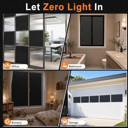 Blackout Window Privacy Film 100% Light Blocking, 17.5" x 78.74" | Darkening Window Tint for Home Garage Bedroom Day Sleep Heat Blocking, Removable Window Cover Static Cling, Black - color: Black, size: 17.5 Inch * 78.74 Inch