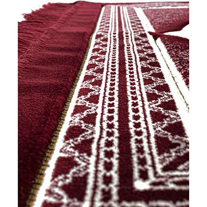 Modefa Turkish Islamic Prayer Rug - Soft Velvet Janamaz Praying Carpet - Comfortable Muslim Praying Mat for Men & Women - Ramadan or Eid Gift - with Kufi Prayer Cap - Elegant Swirl (Red) - color: Red