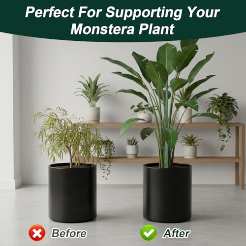 5 Pack Stackable Plant Support Stakes Monstera Plants Support Vine Plant Sticks Stakes with Plants Clips Ties Pothos Climber Supports for Indoor Outdoor Vine Orchid Perfect Moss Pole Replacement