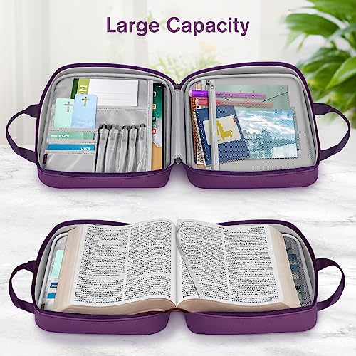 FINPAC Large Bible Cover, Carrying Book Case Church Bag Bible Protective with Zippered Pocket and Handle, Gift for Men Women - color: Purple