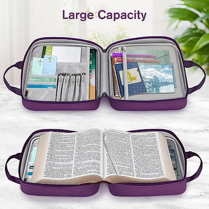 FINPAC Large Bible Cover, Carrying Book Case Church Bag Bible Protective with Zippered Pocket and Handle, Gift for Men Women - color: Purple