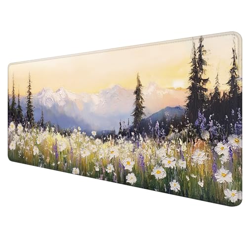 Vintage Watercolor Floral Large Mouse Pad 31.5x15.7inch, Retro Nature Cottagecore Flower Large Extended Computer Desk Mat Mousepad for Keyboard and Mouse, Floral Desk Accessories - color: Color 01