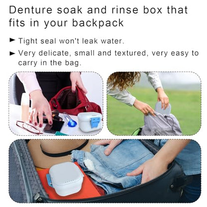 BVN 2-in-1 Leak Proof Denture Soaking Cup with Strainer | Hygienic Storage Case for Dentures, Braces, Mouth Guards & Travel Retainers - color: White+blue