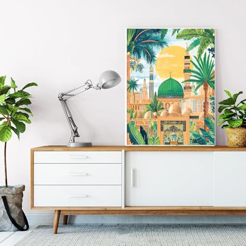 DIY 숫자 키트 이슬람 건축 페인트 40.6 x 50.8cm(16 x 20인치) 캔버스 그린 식물 그림, 어린이, 학생, 성인, 초보자를 위한 브러시 포함, 아크릴 안료, 홈 데코에 적합(프레임 없음) - color: 아트워크 04, size: 16''x20''(without frame)