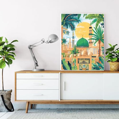 DIY 숫자 키트 이슬람 건축 페인트 40.6 x 50.8cm(16 x 20인치) 캔버스 그린 식물 그림, 어린이, 학생, 성인, 초보자를 위한 브러시 포함, 아크릴 안료, 홈 데코에 적합(프레임 없음) - color: 아트워크 04, size: 16''x20''(without frame)