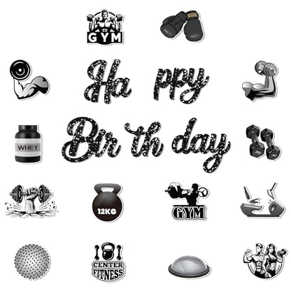 3Pcs Gym Happy Birthday Banner Barbell Boxing gloves Party Hanging Banner Fitness Theme Birthday Bridal Wedding Baby Shower Boys Girls Kids Home Classroom Party Supplies Decorations - color: Gym
