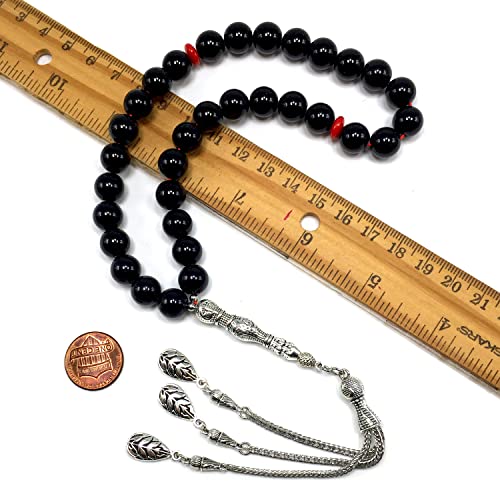 -Gentle Men Collection- Prayer Beads-Worry Beads-Tesbih-Tasbih-Tasbeeh-Misbaha-Masbaha-Subha-Sebha-Rosary (Shiny Black Glass -10 mm 33 Beads-) - color: Shiny Black Glass -10 mm 33 Beads-
