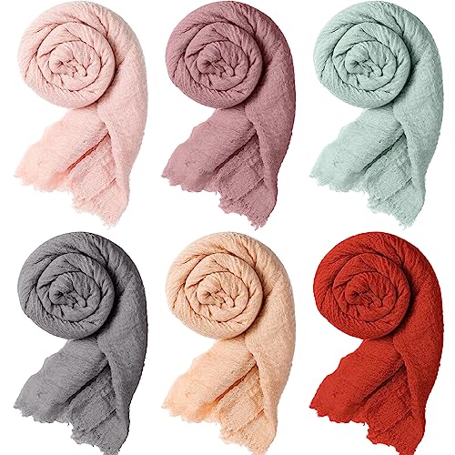 Geyoga 6 Pcs Women Cotton Scarf Crinkle Hijab Wrap - color: Vivid Colors