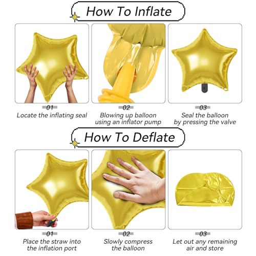 Gold Silver Star Balloons,16Pcs 22/18/10 Inch Foil Birthday Wedding Decor - color: Gold Silver