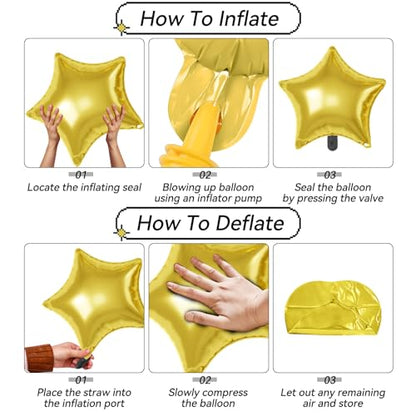 Gold Silver Star Balloons,16Pcs 22/18/10 Inch Foil Birthday Wedding Decor - color: Gold Silver