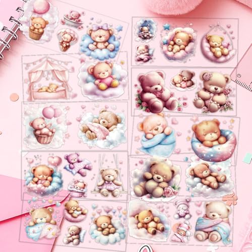 12 Pcs Bear UV DTF Cup Wraps, 4.3 x 9.4 Inch Sleeping Bear UV DTF Transfer Stickers Waterproof Rub on Transfer Decals for 16OZ Glass Bottle Vase Furniture Crafts - style: Sleeping Bear