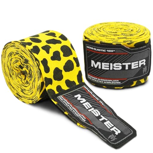 Meister Adult 180" Semi-Elastic Hand Wraps for MMA & Boxing (Pair) - color: Leopard Spots