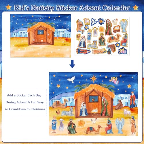 WhatSign Nativity Sticker Advent Calendar for Kids - 2025 Christmas Christian Religious Countdown Calendar Nativity Advent Calendar for Kids Children Boys Girls - color: Classic