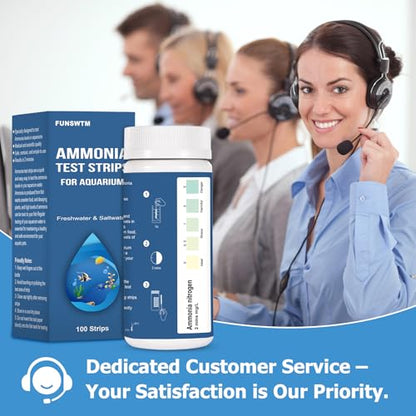 Ammonia Test Strips for Fish Tank: 100 Count Aquarium Ammonia Test Strips for Saltwater & Freshwater Aquariums & Ponds – Ammonia Test Kit with Test Tube Thermometer Stick - size: 1 in 1 - 100 Count