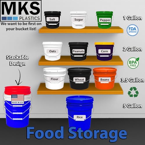 5-Gallon Bucket with Airtight Lid – Made in USA, Food Grade BPA Free Plastic, Heavy Duty Multi-Use, Metal Handle with Grip, Stackable Storage – Blue, 6 Pack - color: Blue, size: 6