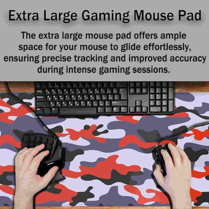 Keyboard Mouse Pad Blue Home Office Desk Pad Large Mousepads Computer Mat Keyboard Desk Mat Waterproof Non-Slip Rubber Base 35.4" X 15.7" for Game Office, Camouflage with Red Spots - color: Blue Camouflage With Red Spots