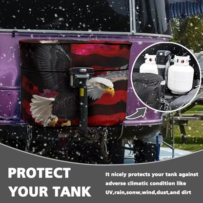 Eagle American Flag RV Propane Tank Cover for Travel Trailer Waterproof/Dustproof Camper Propane Tank Cover Double 20LB, Weather Resistant Gas Cylinder Cover - color: Eagle American Flag, size: Small-Double 20 LB