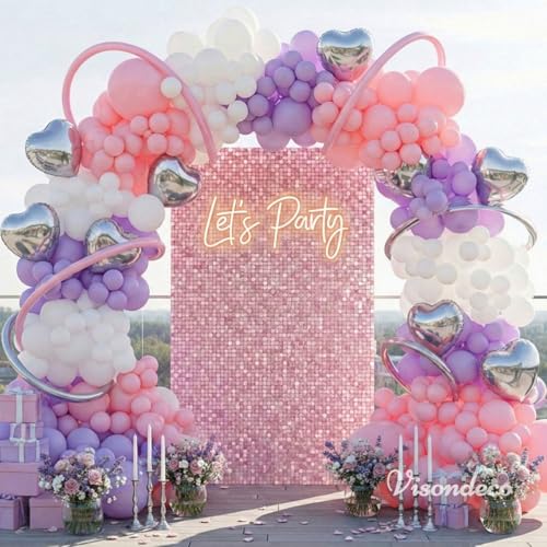 Pink and Purple Balloon Arch Kit - Purple and Pink Balloons Garland with Silver Heart Foil for Girls Birthday Party, Baby Shower, Wedding, Bridal Shower, and Princess Theme Decorations - color: Pink Purple White