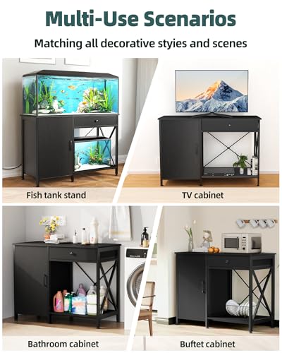 40-50 Gallon Aquarium Stand with Cabinet Drawer, Power Outlet,Black | Fish Tank Stand,Heavy Duty Metal for Turtle Tank , Reptile Terrarium,Fits Office Home,36"x 18"MDF Tabletop,850lbs Capacity - color: Blcak, size: 40-50 Gallon
