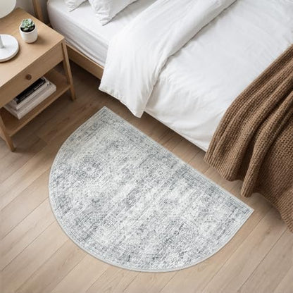 Soalmost Washable Half Circle Round Rug 2x3 Grey, Small Half Moon Rug Entry - color: Grey, size: 2' x 3' (Semicircular)
