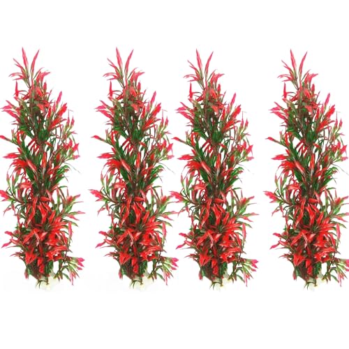 Tfwadmx Large Aquarium Plants 4 Pcs Artificial Water Seaweed for Fish Tank Decor Plastic Plant for Betta Shrimp Red About 12.5 Inch - color: Red-13''(4pcs)