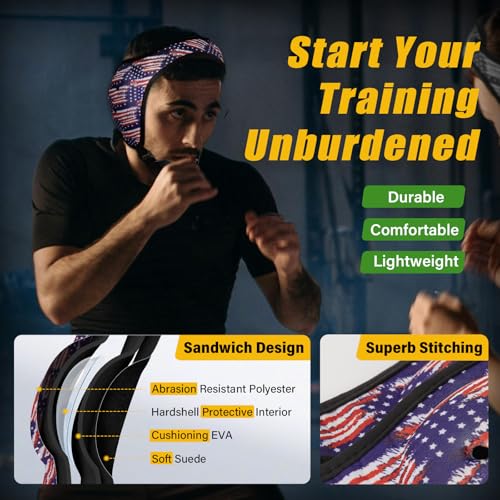 Trymaker Wrestling Headgear, Head Gear with Chin Cup, Sorf Ear Guard for Men, MMA, Jiu-Jitsu (for Users Aged 12+) - size: L (21 1/4" - 25 1/4"), style: Blue