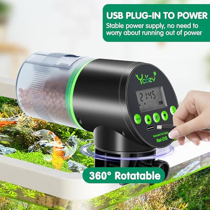 Ycozy Automatic Fish Feeder Rechargeable with USB Cable Moisture-Proof Intelligent Electric Fish/Turtle Feeder for Aquarium & Fish Tank (Plug Powered-EVS) - size: Plug Powered-EVS