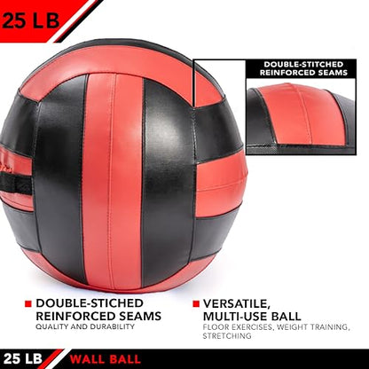 JFit Wall Ball – Premium Soft Weighted Exercise Ball for Strength, Conditioning, Gym & Home Workouts, 4-30 LB - color: Red/Black, style: 25 LB